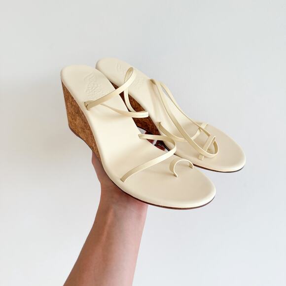 Ancient Greek Sandals Shoes - Ancient Greek Sandals Chora Leather Strappy Cork Wedge Sandals Cream 8 NWT